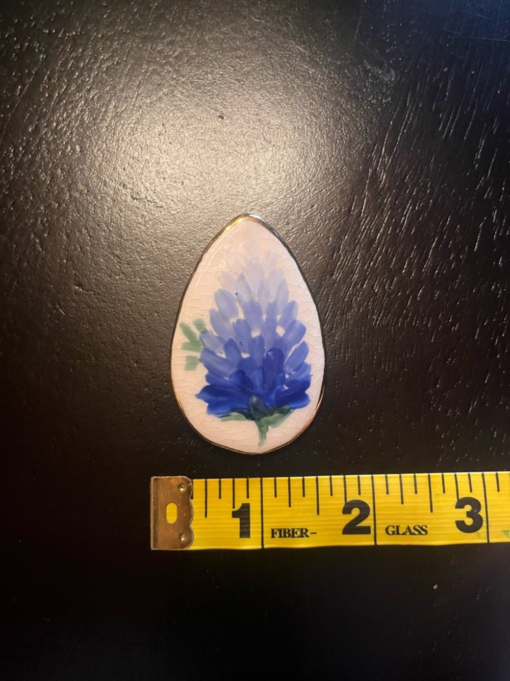 Vintage Hand-Painted Blue Floral Teardrop Ceramic Pin - Picture 4 of 5